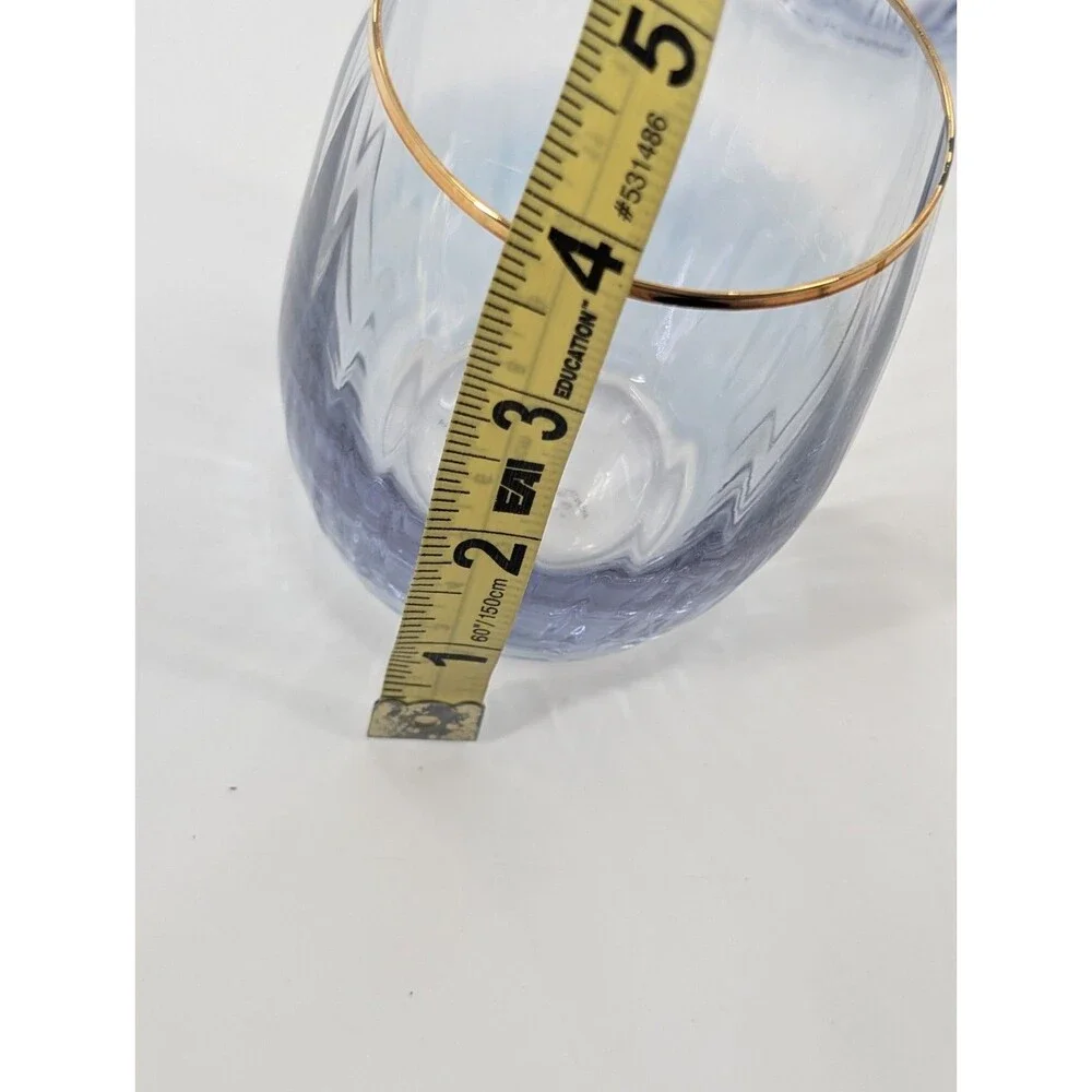 Anthropologie 24Karat Gold RIms Clear Blue Cocktail Wine Whiskey Drink Glasses